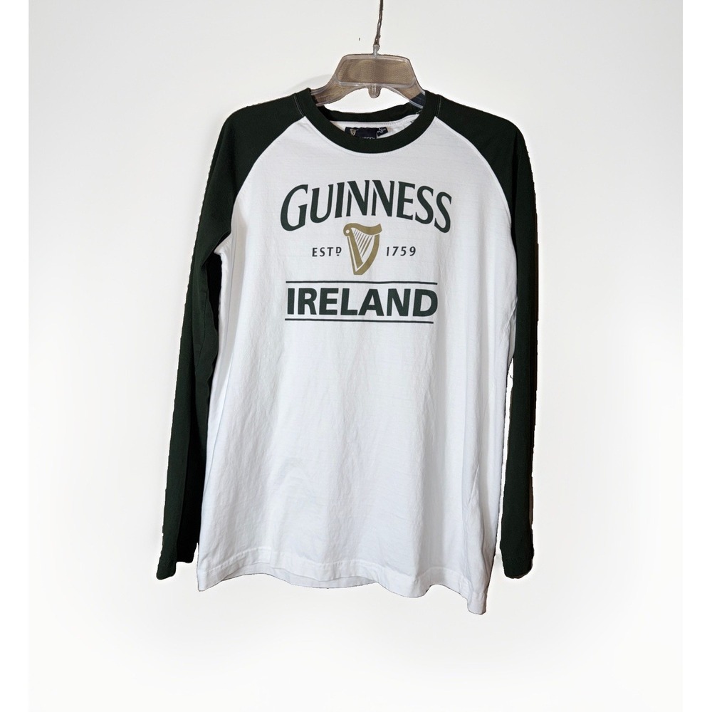 Guinness Ireland Long Sleeve Size Large Relaxed Fit 100% Cotton White Green